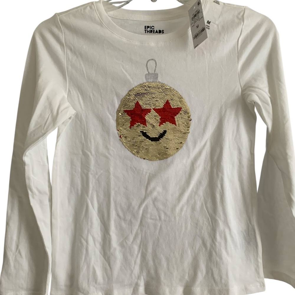 Epic Threads White Long Sleeve Tee Red Ornament NEW medium holiday Christmas!